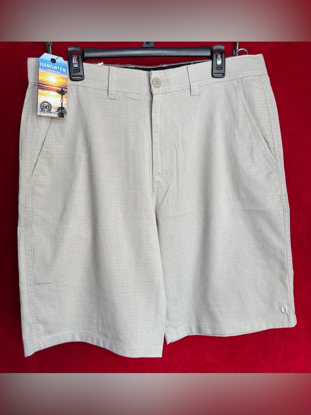 Hang Ten Hybrid Stretch Shorts Linen Blend Embroidered Feet Logo NWT 34